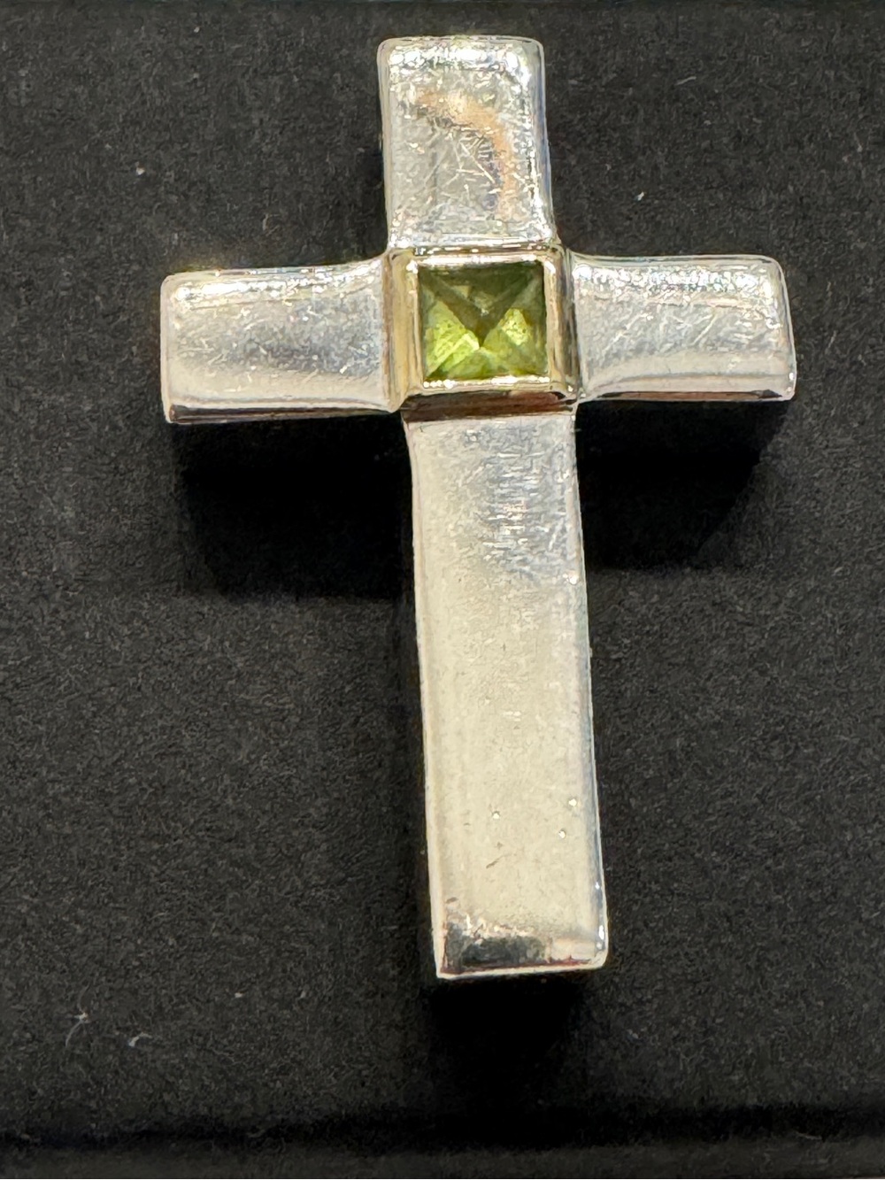 Sterling Silver Cross Pendant with Green Gemstone